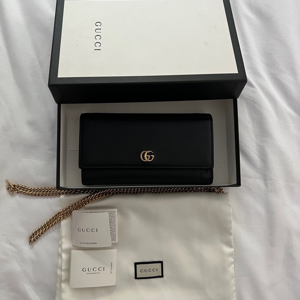 Gucci mini marmont wallet on a chain